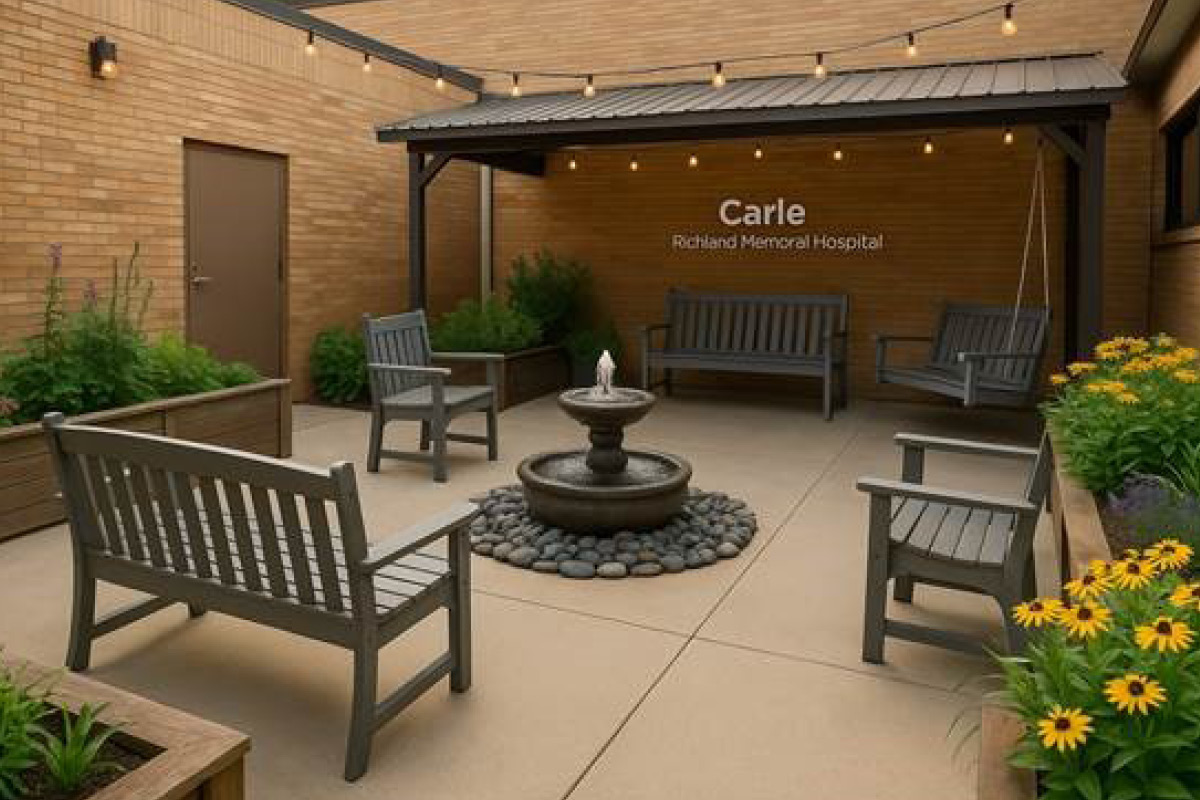 Rendering of a new green space to be constructed at Carle Richland Memorial Hospital.